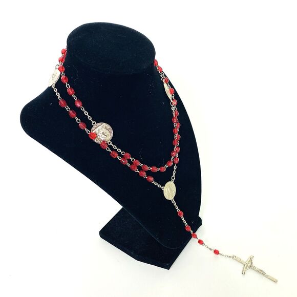 Saint Pope John Paul II Commemorative Red Beads Rosary Decade Medal Religious - Picture 4 of 9
